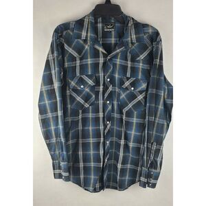 Roper Mens Blue Plaid Long Sleeve Pearl Snap Shirt‎ Size Medium